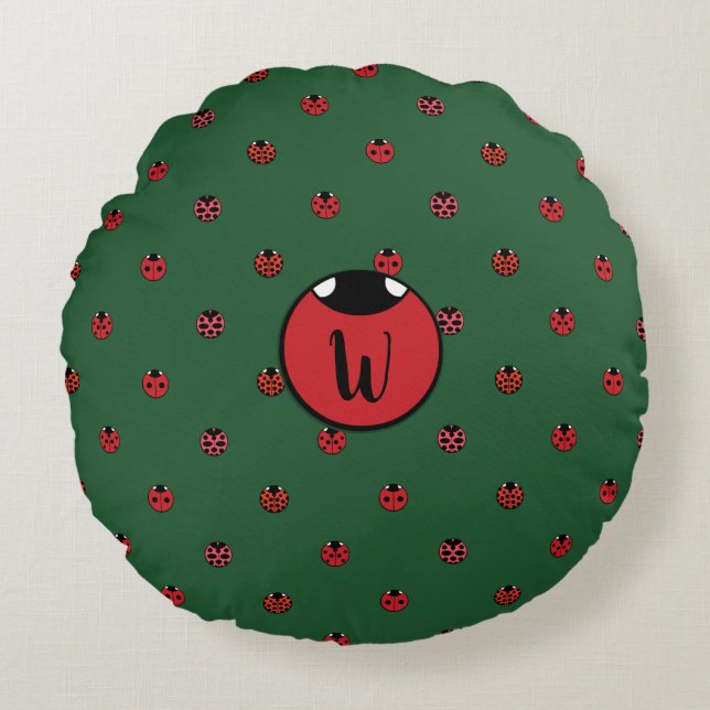 Ladybug Polka Dots Round Pillow (Front)