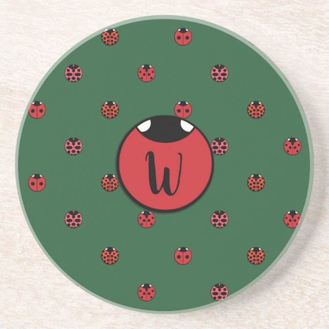 Ladybug Polka Dots Sandstone Coaster (Front)