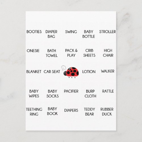 Ladybug Polkadots Baby Shower Bingo Call Words Invitation Postcard