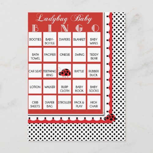 Ladybug Polkadots Baby Shower Bingo Card 1