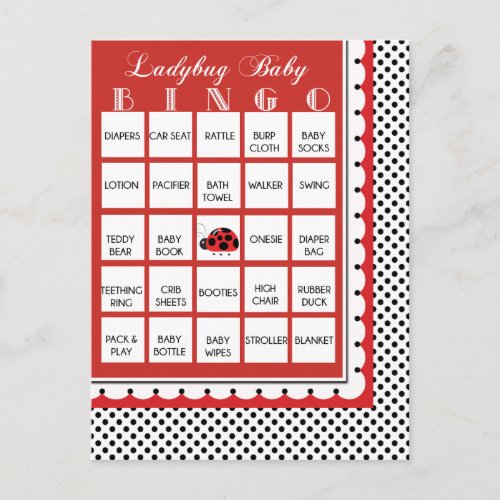 Ladybug Polkadots Baby Shower Bingo Card 11