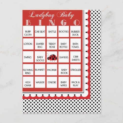 Ladybug Polkadots Baby Shower Bingo Card 15