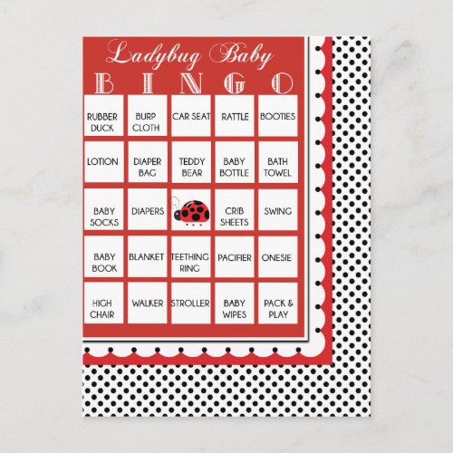 Ladybug Polkadots Baby Shower Bingo Card 16