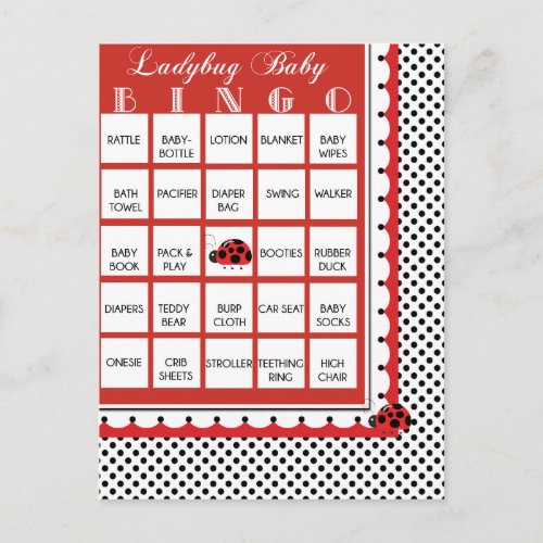Ladybug Polkadots Baby Shower Bingo Card 2