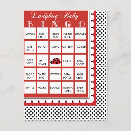 Ladybug Polkadots Baby Shower Bingo Card 20