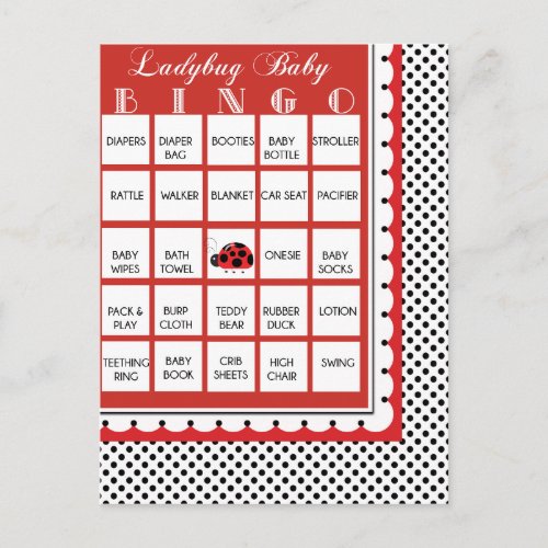 Ladybug Polkadots Baby Shower Bingo Card 22