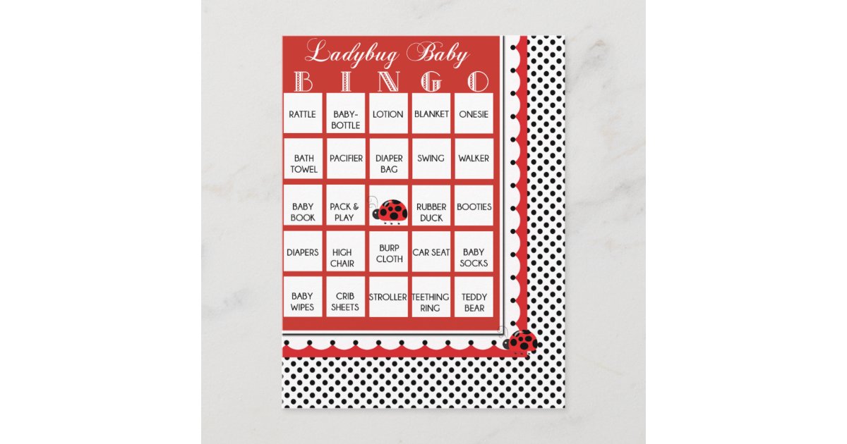 Ladybug Polkadots Baby Shower Bingo Card 3 | Zazzle
