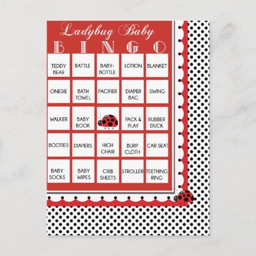 Ladybug Polkadots Baby Shower Bingo Card 4