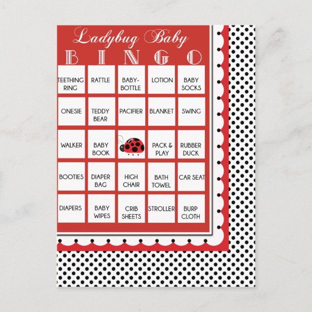 Ladybug Polkadots Baby Shower Bingo Card 5 (Front)
