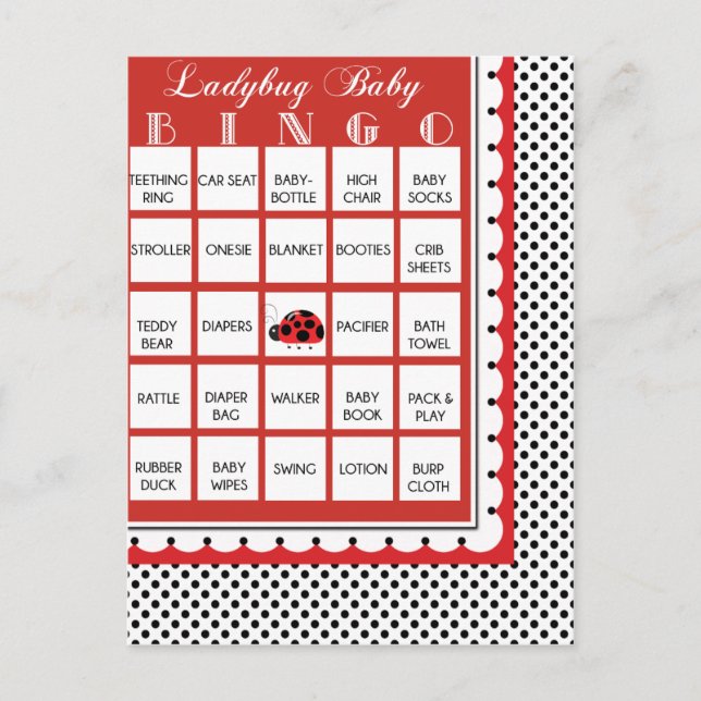 Ladybug Polkadots Baby Shower Bingo Card 7 (Front)