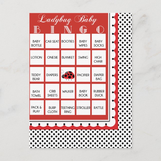 Ladybug Polkadots Baby Shower Bingo Card 9 (Front)