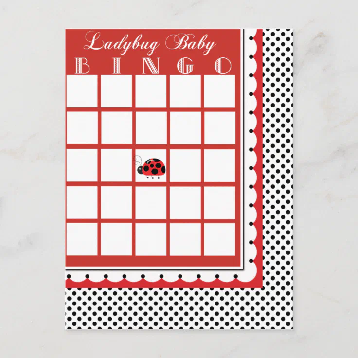 Ladybug Polkadots Baby Shower Bingo Card Blank | Zazzle