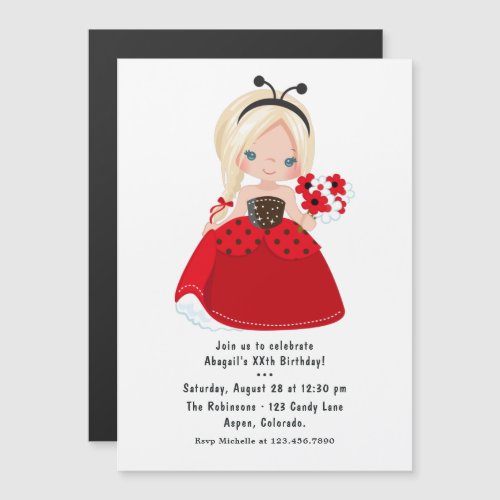 Ladybug Princess Fairy Tale Birthday Party Magnetic Invitation