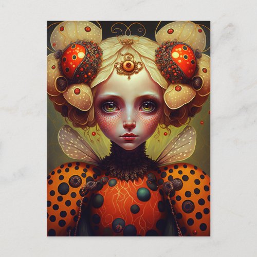 Ladybug Queen 2 Cute Fantasy Art Postcard