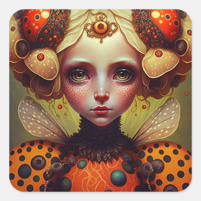 Ladybug Queen 2 Cute Fantasy Art Square Sticker (Front)
