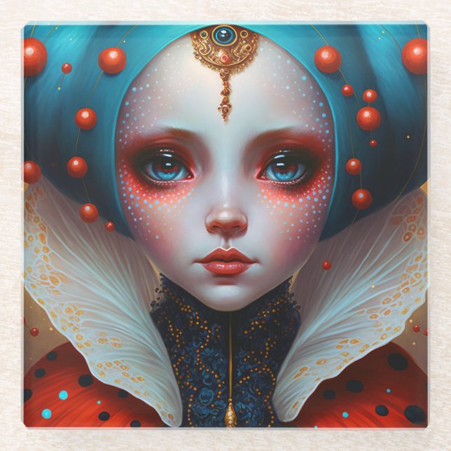Ladybug Queen Cute Fantasy Art Glass Coaster (Front)