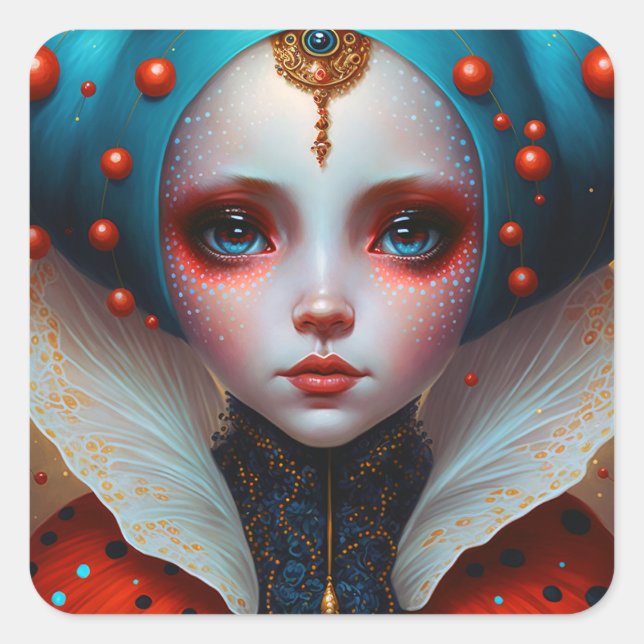 Ladybug Queen Cute Fantasy Art Square Sticker (Front)