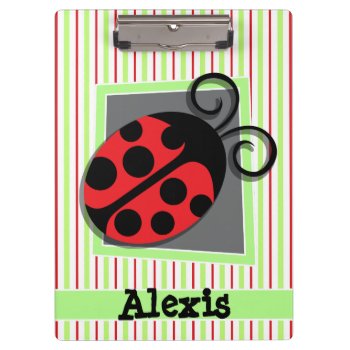 Ladybug; Red And Lime Green Stripes Clipboard by Birthday_Party_House at Zazzle