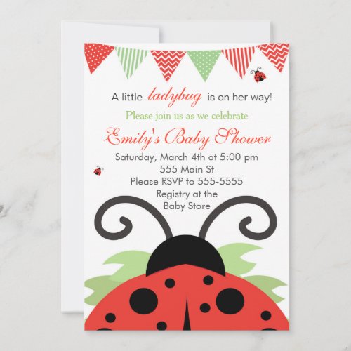 Ladybug Red Baby Girl Shower Invitation