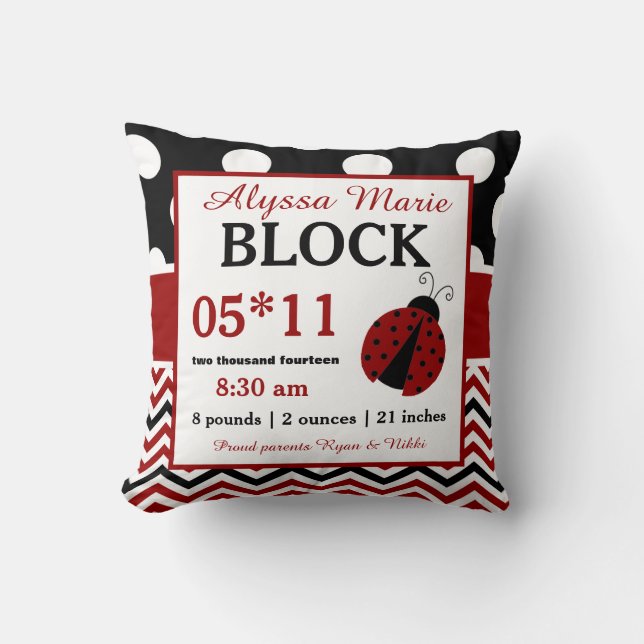Ladybug Red Black Baby Announcement Pillow (Front)