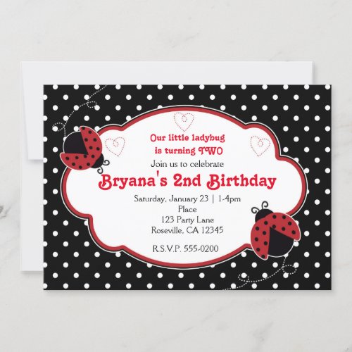 Ladybug Red  Black Birthday Party Invitations