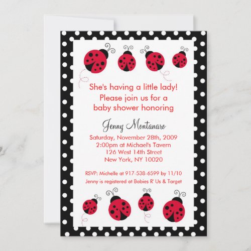 Ladybug Red Black Dots Baby Shower Invitation