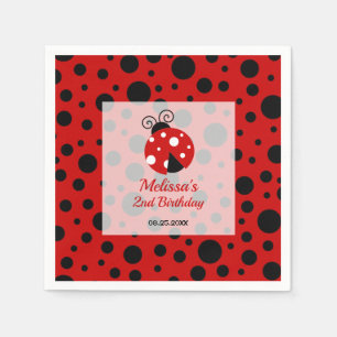 Ladybug Red Black Frame Polka Dots Kids Birthday Napkins