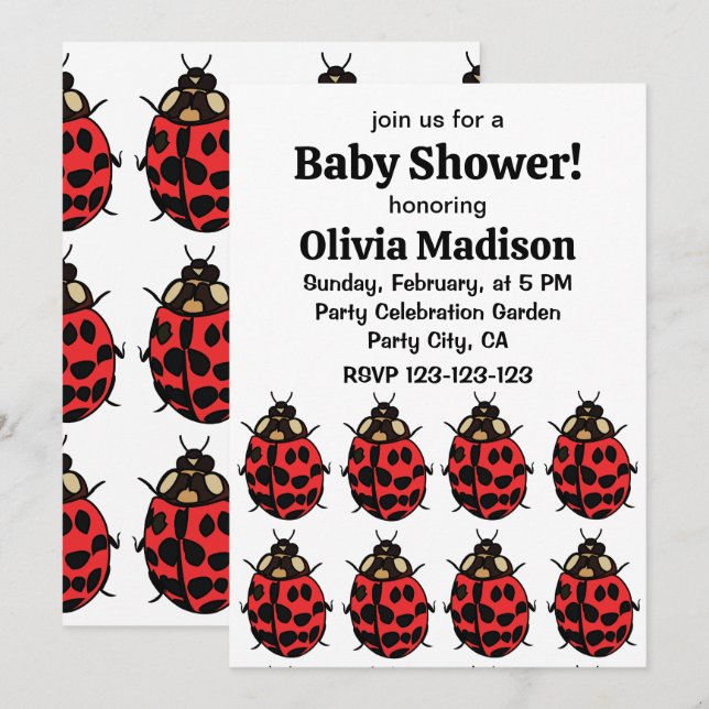 Ladybug Red Black Insect Ladybug Baby Girl Shower Invitation (Front/Back)