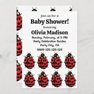 Ladybug Red Black Insect Ladybug Baby Girl Shower Invitation