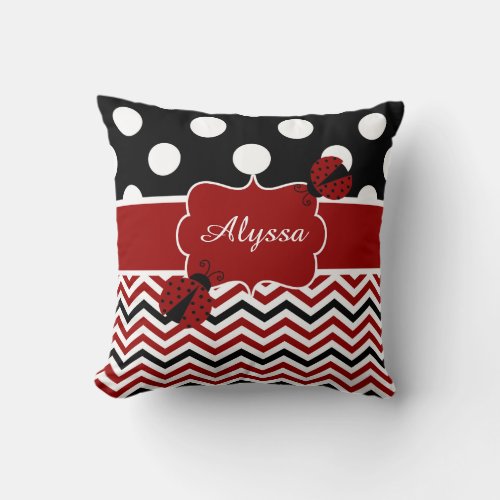 Ladybug Red Black Personalized Pillow