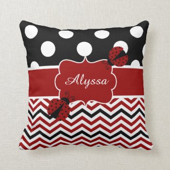 Ladybug Red Black Personalized Pillow by mybabytee at Zazzle