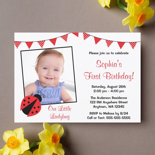 Ladybug Red Black Photo Birthday Invitations