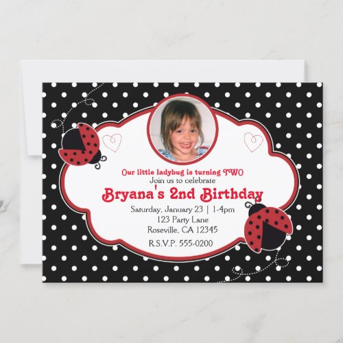 Ladybug Red  Black Photo Party Invitations