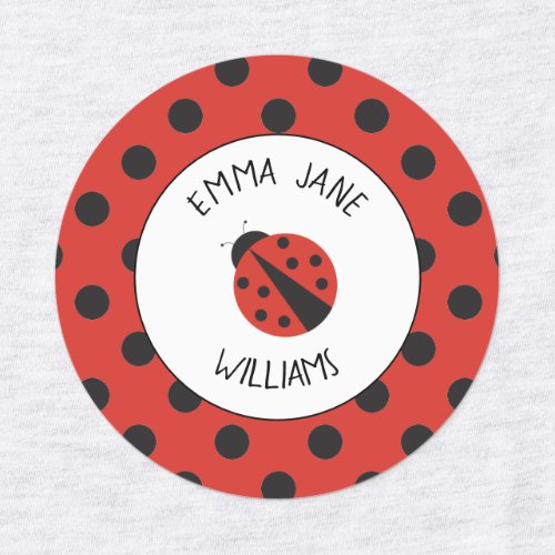 Ladybug red black polka dot name labels for school
