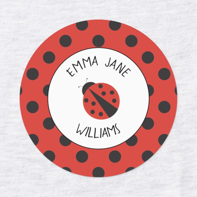 Ladybug red black polka dot name labels for school (Design 1)