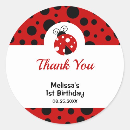 Ladybug Red Black Polka Dots Kids Birthday  Classic Round Sticker