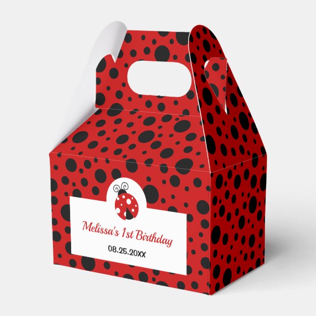 Ladybug Red Black Polka Dots Kids Birthday Favor Boxes (Back Side)