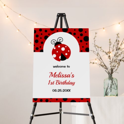 Ladybug Red Black Polka Dots Kids Birthday  Foam Board