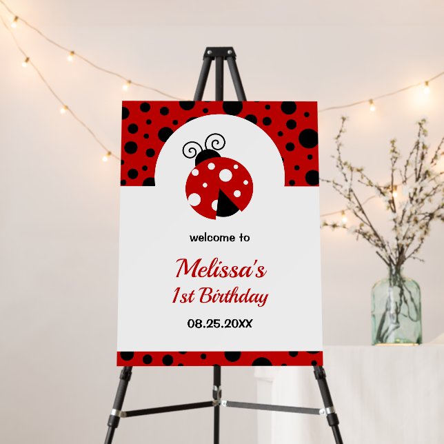 Ladybug Red Black Polka Dots Kids Birthday  Foam Board (In Situ (Stand))