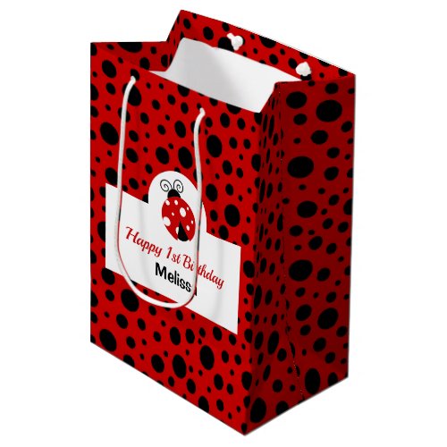 Ladybug Red Black Polka Dots Kids Birthday Medium Gift Bag