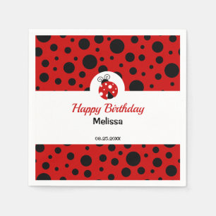 Ladybug Red Black Polka Dots Kids Birthday Napkins