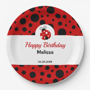Ladybug Red Black Polka Dots Kids Birthday  Paper Plates