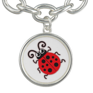 Ladybug red black white charm bracelet