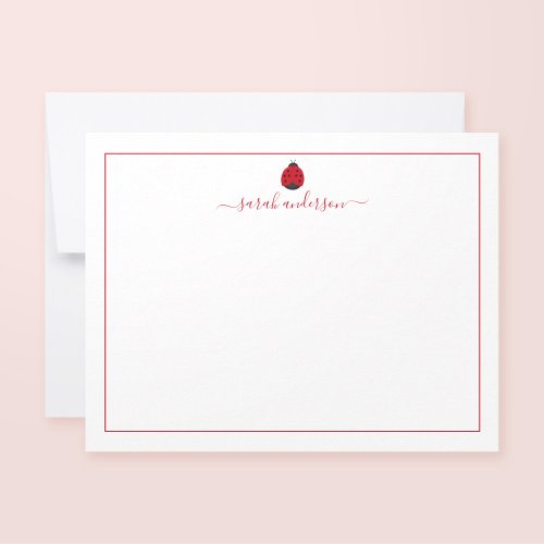 Ladybug Red Border Personalized Note Card