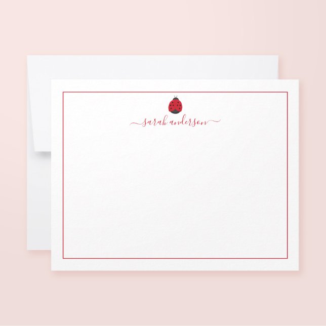 Ladybug Red Border Personalized Note Card (Creator Uploaded)