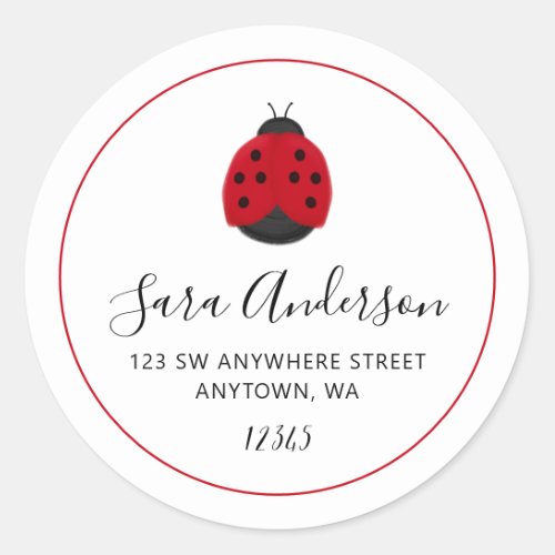 Ladybug Red Border Return Address Classic Round Sticker