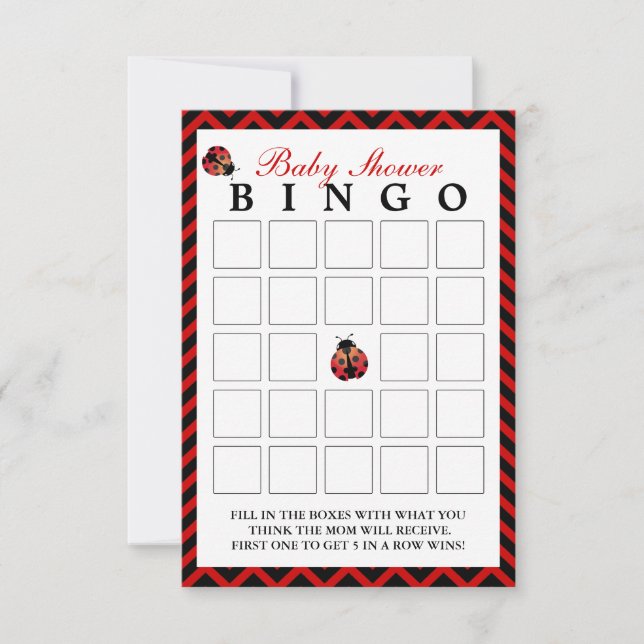 Ladybug Red Chevron Baby Shower Bingo Cards (Front)