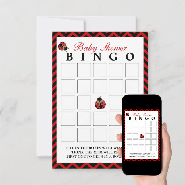 Ladybug Red Chevron Baby Shower Bingo Cards | Zazzle
