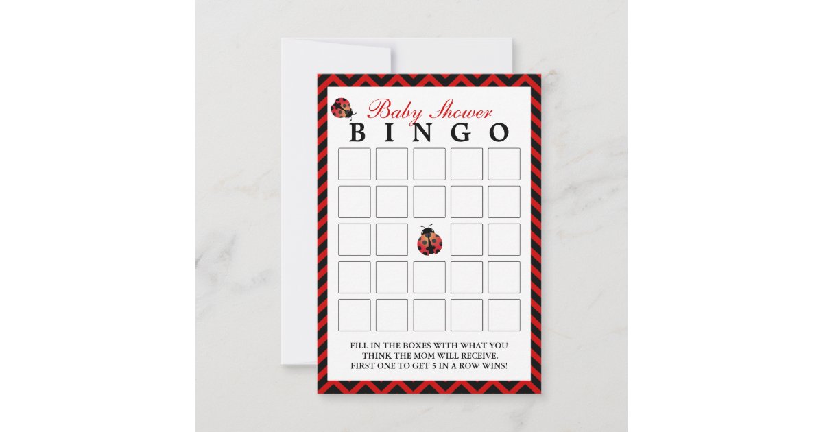 Ladybug Red Chevron Baby Shower Bingo Cards | Zazzle