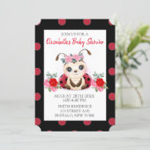 Ladybug Red Pink Flora Girl Baby Shower Invitation (Standing Front)